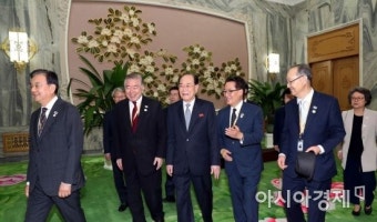 [포토] 남북 정상회담 특별수행단과 김영남 최고인민회의 상임위의장 면담
