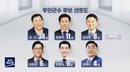 ‘무안군수 선거’ 김산 현 군수 34.5％·정영덕 11.4％·김대현 8.5％