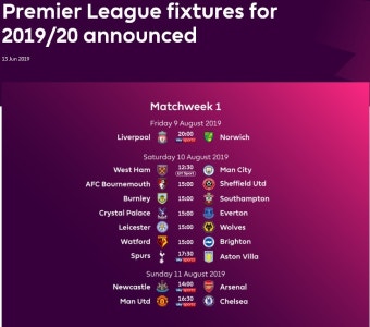 2019/20 EPL 개막전 및 일정 발표...'손흥민 결장' 토트넘, 빌라와 첫대결