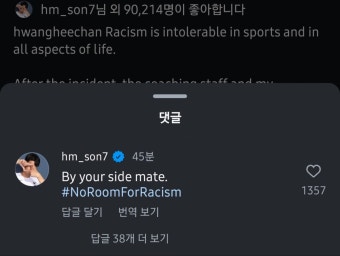 '역시 손흥민' 황희찬 인종차별 게시글에 '좋아요 꾹'…
