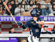 김재환 맞는 순간 홈런[포토]