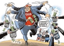 [해외 만평] “온 세상 금고가 되려나, 돈 다발 막 뿌리네”