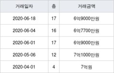 용인 보정동 행원마을동아솔레시티 133㎡ 6억9000만원에 거래