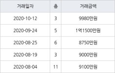대구 도원동 대곡6단지별메마을 37㎡ 9980만원... 역대 최고가