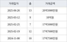 서울 개포동 개포대치2단지 60㎡ 20억5000만원에 거래