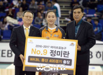 [SW포토]국민은행 정미란, 통산 400경기 출장