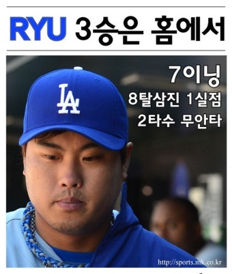 류현진 7이닝 1실점 호투…‘이것이 RYU의 힘’ [mk화보]