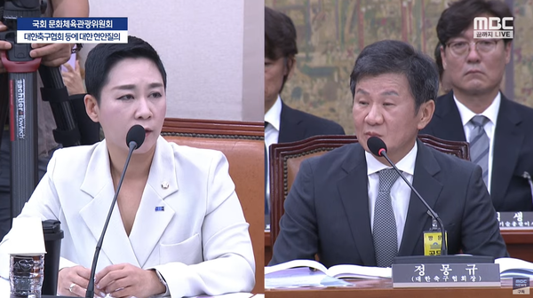 정몽규 회장, 국회 출석 중 축구 연임 논란에 응전