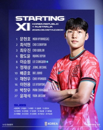 [IN LINE UP] '출항' 이민성호, 호주전 선발 공개...'애제자' 배준호 선발 출격