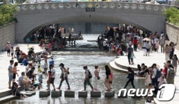 무더위에 청계천이 북적북적