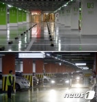 텅 빈 제2롯데월드 주차장-가득찬 공영주차장