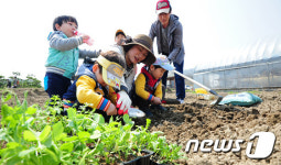 텃밭 가꾸는 가족들