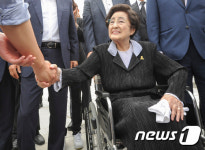 광주 학생들 손잡은 이희호 여사