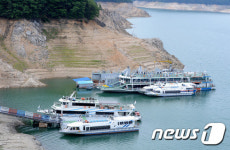 가뭄에 강바닥 들어낸 충주호