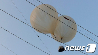 전선에 걸린 대남 전단 추정 대형 풍선