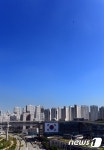 청명한 하늘 아래 대형태극기 걸린 세종청사
