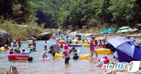 충북 괴산 화양동계곡 찾은 피서객