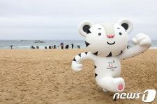 경포해변에 평창올림픽 마스코트 조형물