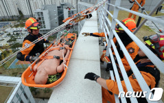 바스켓으로 인명구조 작전 펼치는 119
