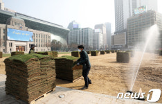 미세먼지 때문에 서울광장 잔디 심기 중단