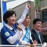 추미애 제천에서 엄지 척