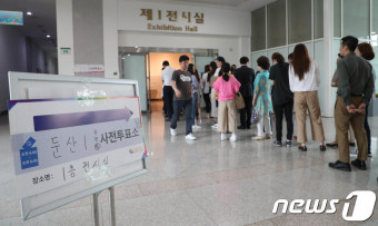 길게 줄지어 선 사전투표 행렬