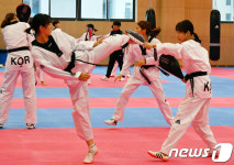 아시안게임 태권도 대표팀의 훈련