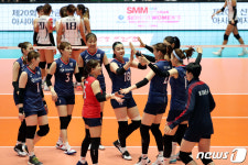 한국 여자배구 '홍콩에 3대 0승리'