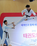 높은 도약으로 격파 선보이는 국가대표 태권도 시범단
