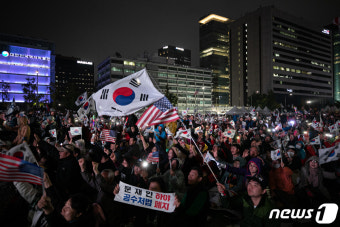 태극기 흔드는 참가자들