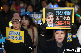 구호 외치는 검찰개혁 촉구 촛불집회 참가자들