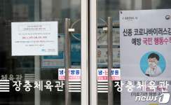프로배구 중단으로 입구 폐쇄한 장충체육관