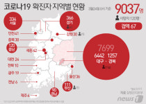 [그래픽] 코로나19 확진자 지역별 현황(24일 0시 기준)