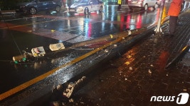부산 130㎜ 호우에 강풍…통신주 넘어지고 침수 피해 잇따라
