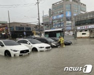 물에 잠긴 양산시 삼호동 주차장