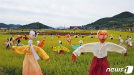 별량면 들녘에 세워진 허수아비 눈길