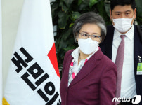 기자회견장 들어서는 이양희 당무감사위원장