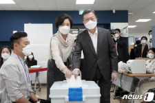 재보궐선거 사전투표하는 문재인 대통령 부부