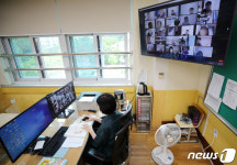 학생들과 온라인 수업하는 교사