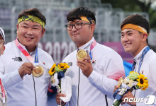 양궁, 또 올림픽 금메달 쐈다…남자 단체전 2연패
