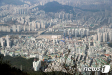 장산 정산에서 본 부산 도심