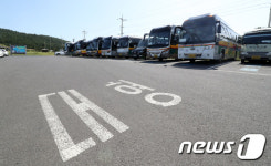 송악산 주차장 가득한 전세버스