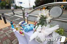 추모 물품 놓여진 평택의 초등학교 앞 사고 현장