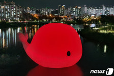 울산 야경과 태화강에 뜬 러브웨일