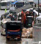 비예보에 모래주머니 설치된 궁평2지하차도