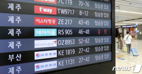 결항 보이기 시작하는 김포공항 제주행 비행기
