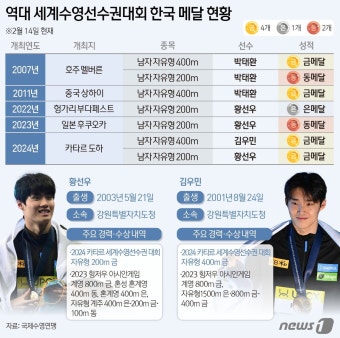 [그래픽] 역대 세계수영선수권대회 한국 메달 현황