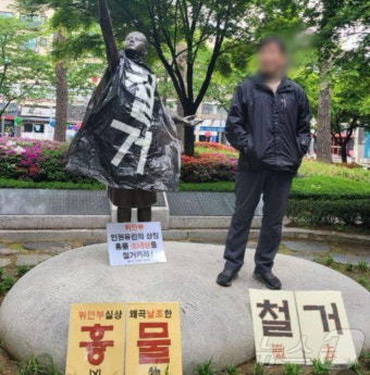 '평화의 소녀상'에 검은 비닐봉지 씌운 시민단체 대표 불구속 송치