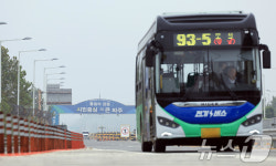 통일의 관문 지나 밖으로 나온 버스