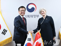 악수하는 최상목 부총리와 주한 캐나다 대사